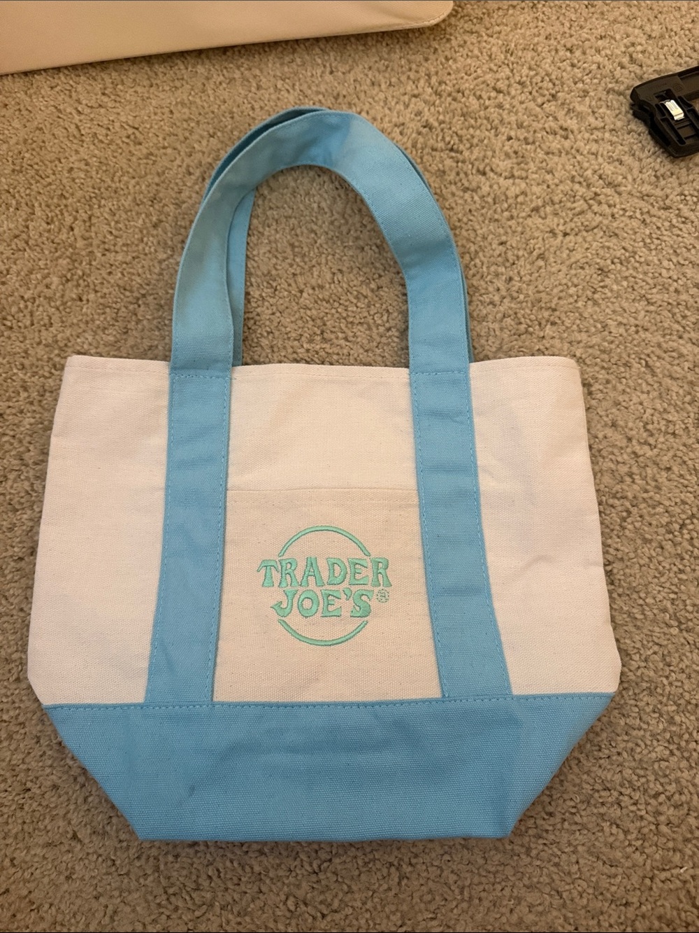 Trader Joe’s Cream and Light Blue Canvas Tote Bag